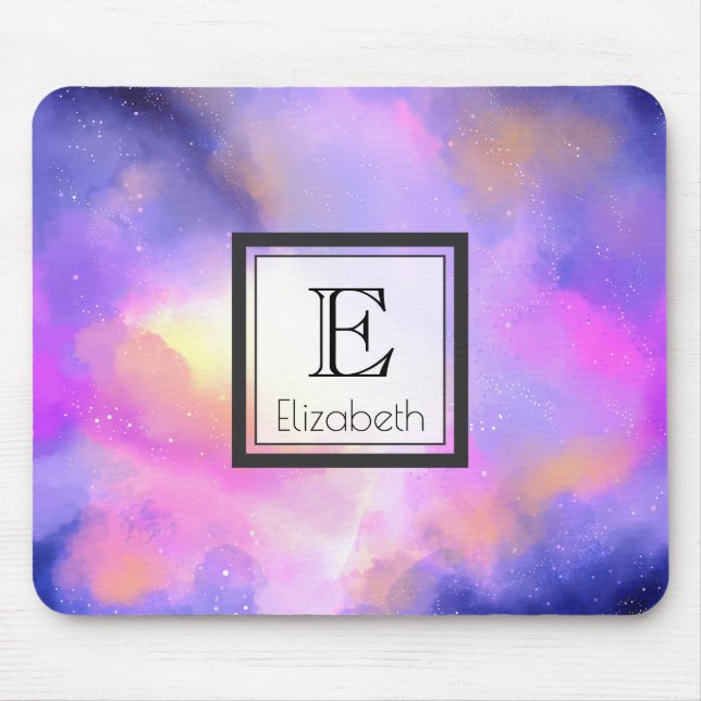 Abstract Clouds in Purple Pink and Yellow Monogram Mouse Pad (Front)