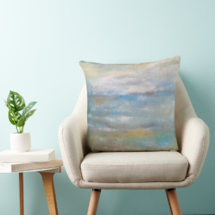Abstract Coastal Beach Ocean Clouds Painting Throw Cushion