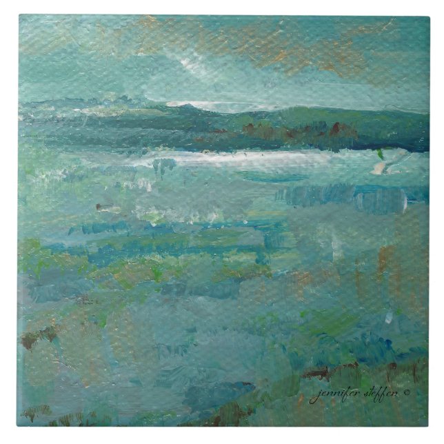 Abstract Coastal Beach Ocean Painting Ceramic Tile (Front)