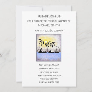 Abstract Coastal Full Moon Sailing Birthday Invitation