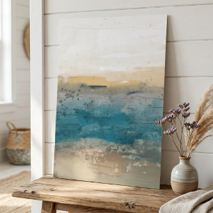 Abstract coastal landscape with teal and beige poster