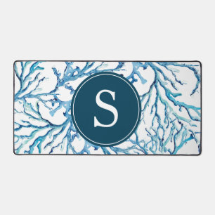 Abstract Coastal Monogram Customisable Blue Desk Mat