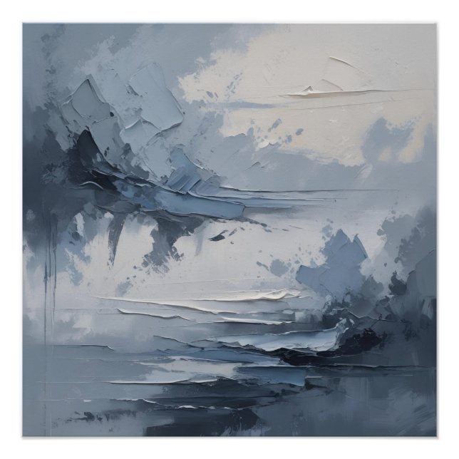 Abstract Coastal Serenity – Textured Ocean & Sky i Poster (Front)
