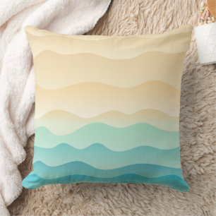 Abstract Coastal Waves Pillow, Turquoise Blue Yell Cushion