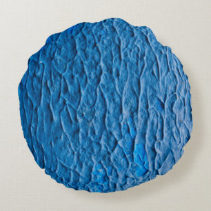 Abstract Cobalt Blue Textured Wall with Impasto Pa Round Cushion