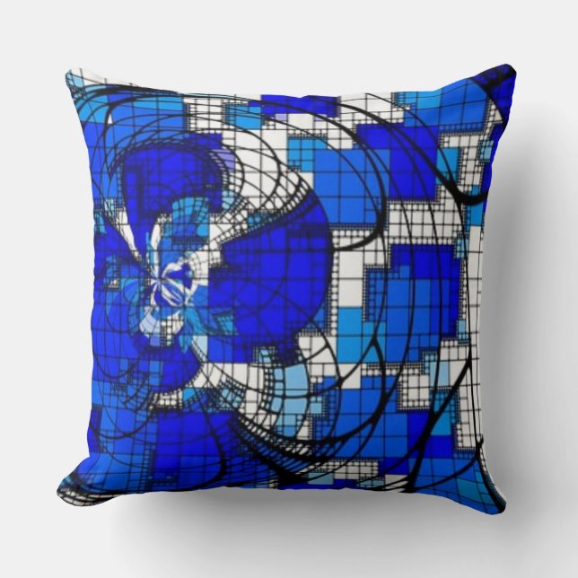 "ABSTRACT COBALT BLUE WHITE" Bold Bright Cushion (Front)