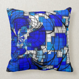 "ABSTRACT COBALT BLUE WHITE" Bold Bright Cushion
