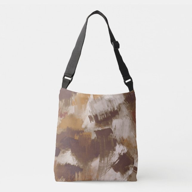 Abstract Coffee Colours Paint Strokes Crossbody Bag (Front)