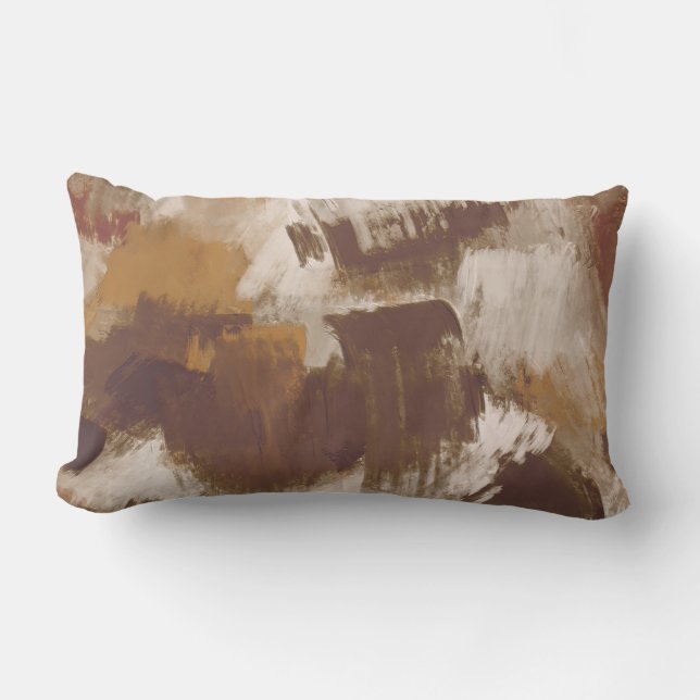 Abstract Coffee Colours Paint Strokes Lumbar Cushion (Front)
