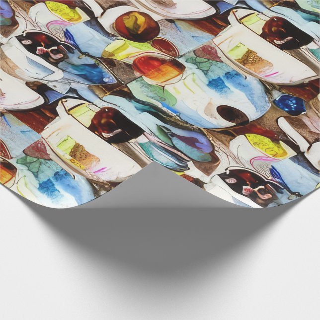 Abstract Coffee Cups Watercolor Pattern Wrapping Paper (Corner)