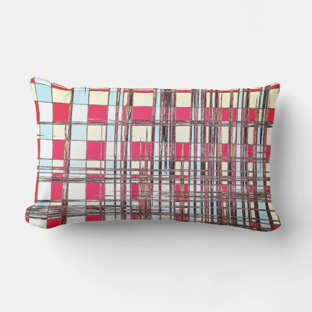 Abstract Coleus Pattern Red Blue Lumbar Cushion (Front)