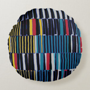 Abstract collage asymmetric pattern. Brush strokes Round Cushion