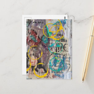 abstract collage blue yellow circles postcard