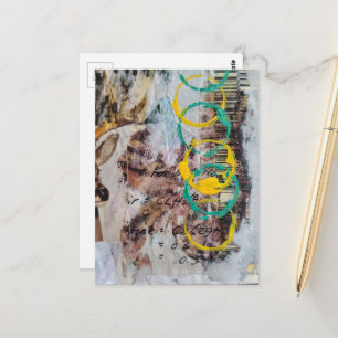 abstract collage blue yellow circles vintage postcard