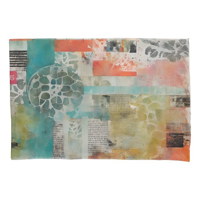 Abstract Collage Mixed Media Abstract Pillowcase (Front)