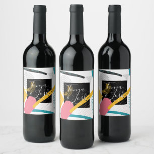 Abstract Collage Modern Colourful Bold Wedding Wine Label