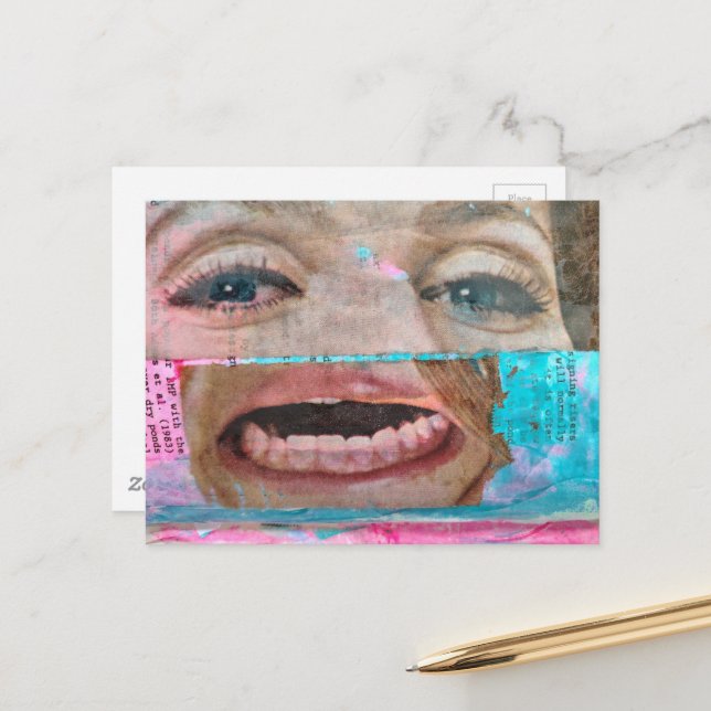 abstract collage with a eyes and mouth postcard (Front/Back In Situ)