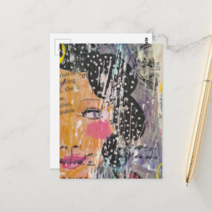 abstract collage with a pretty face postcard