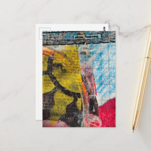 abstract collage yellow sun words postcard