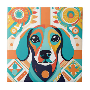 Abstract coloful dachshund art ceramic tile