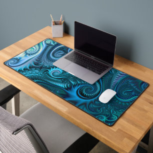 Abstract Colorful Blue & Teal Spiral Pattern Desk Mat