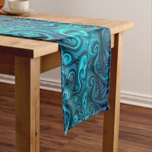 Abstract Colorful Blue & Teal Spiral Pattern Short Table Runner