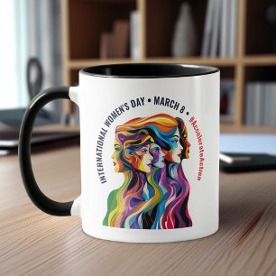 Abstract Colorful Faces Women's Day IWD Mug