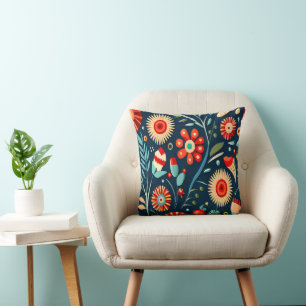 Abstract Colorful Flowers and Leaves Pattern  Cushion