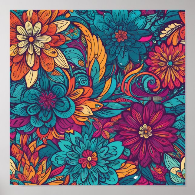Abstract colorful flowers poster (Front)
