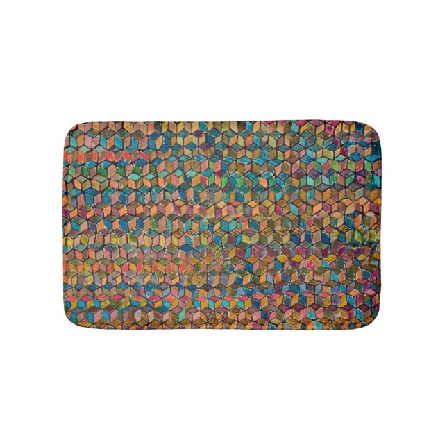 Abstract Colorful Geometric Patchwork Bath Mat (Front)