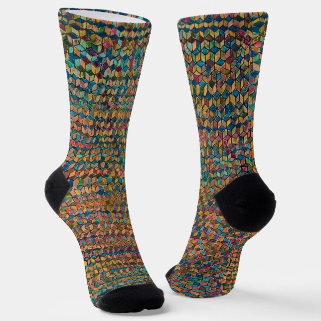 Abstract Colorful Geometric Patchwork Socks (Angled)