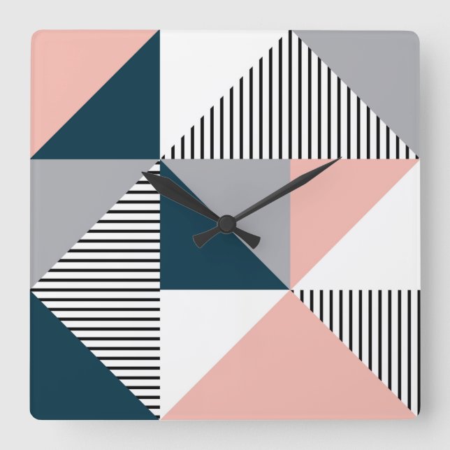 Abstract colorful geometry square wall clock (Front)
