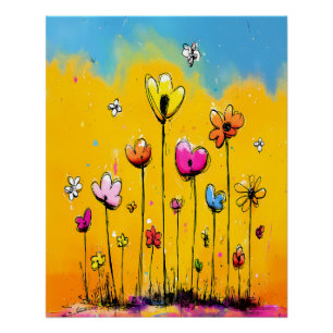 abstract colorful meadow Pop Art cartoon style Poster