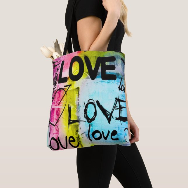 Abstract Colorful Modern Graffiti Love  Tote Bag (Close Up)