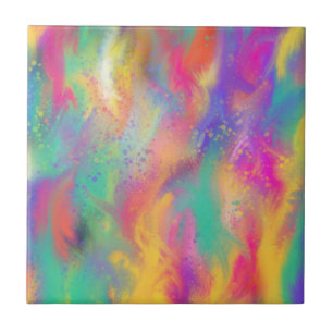 Abstract Colorful Paint Hot Pink Teal yellow  Ceramic Tile