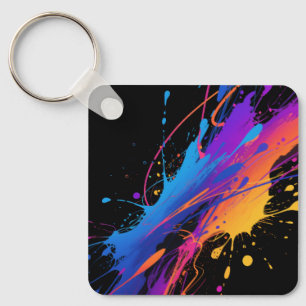 Abstract Colorful Paint Splatter Background Key Ring