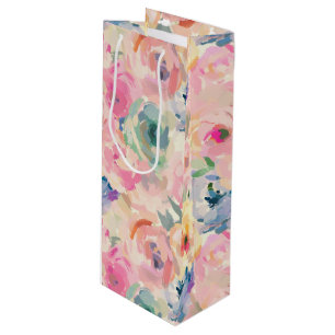 Abstract Colorful Pastel Flowers Floral Pattern Wine Gift Bag