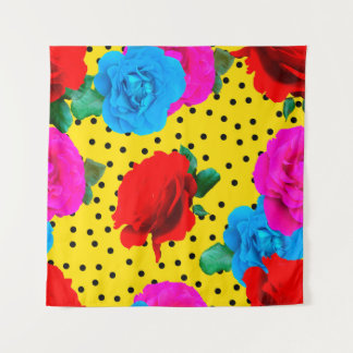 Abstract Colorful Real Roses and Metallic Leaves S Tapestry
