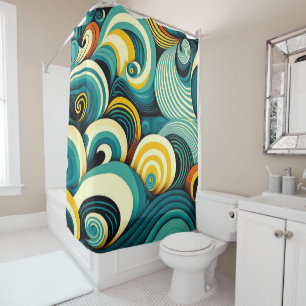 Abstract Colorful Retro 70s Hippie Waves Artwork   Shower Curtain