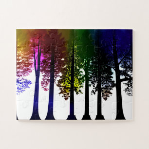Abstract Colorful Silhouette Trees For Children Jigsaw Puzzle