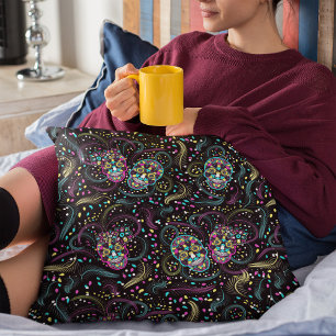 Abstract Colorful Spooky Skulls Halloween Cushion