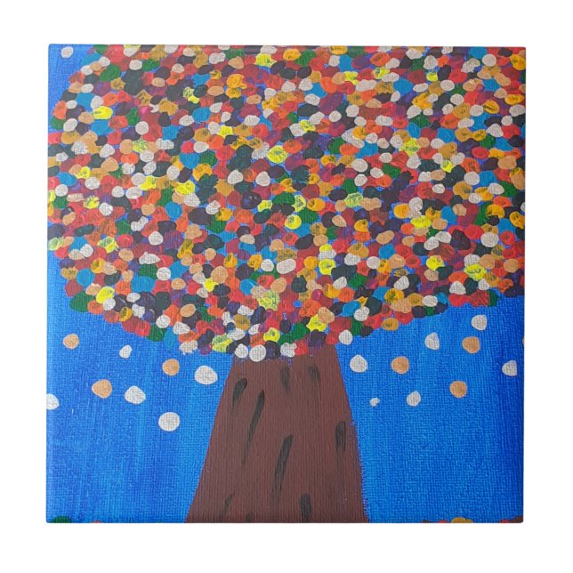 Abstract Colorful Tree Ceramic Tile (Front)