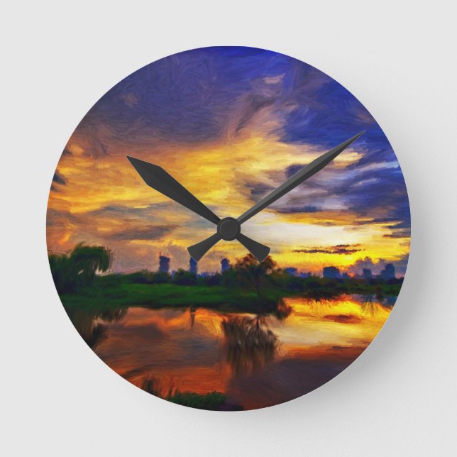 Abstract Colors Painting | Saigon Sunset Round Clock (Front)