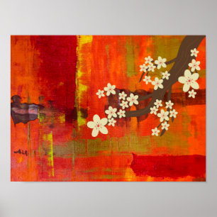 Abstract Colour background with White Flowers Poster