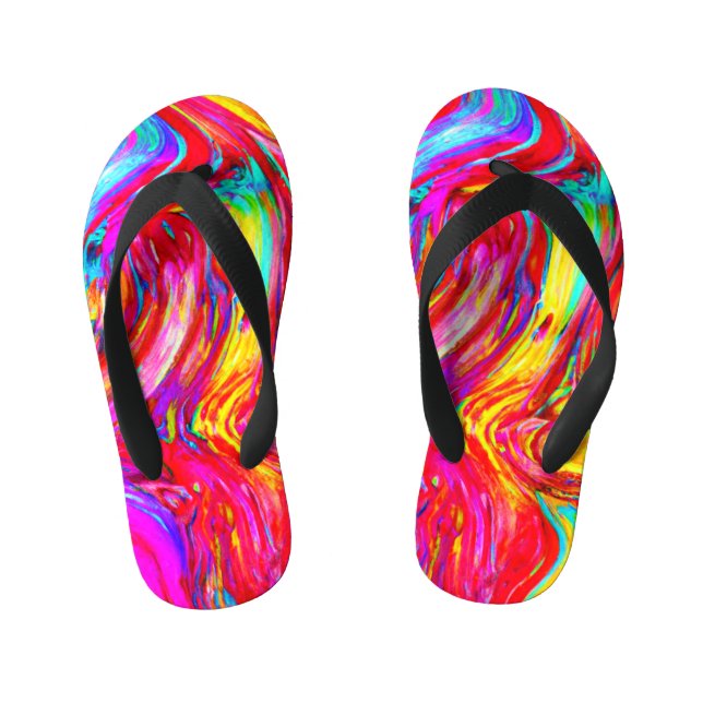 Abstract Colour Blast Pattern Kid's Thongs (Footbed)