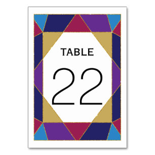 Abstract colour block jewel wedding table number