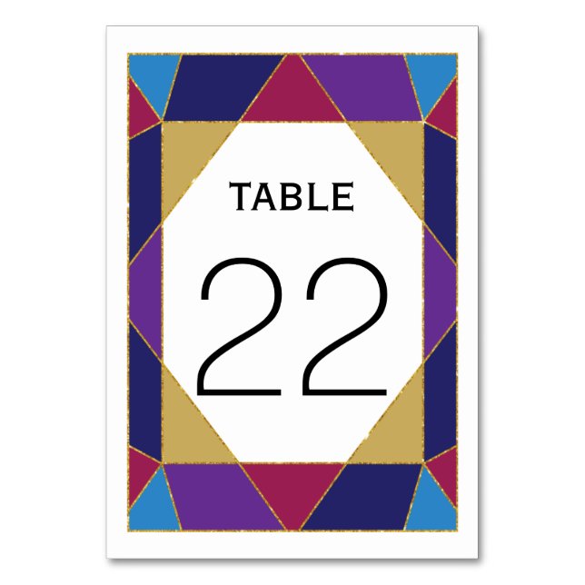 Abstract colour block jewel wedding table number (Front)