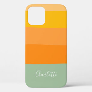 Abstract Colour Block Stripes Orange Mint Name  iPhone 12 Pro Case