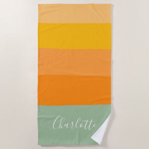 Abstract Colour Block Stripes Orange Personalised Beach Towel