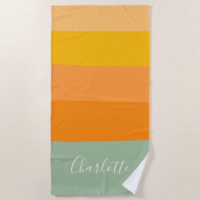 Abstract Colour Block Stripes Orange Personalised Beach Towel (Front)